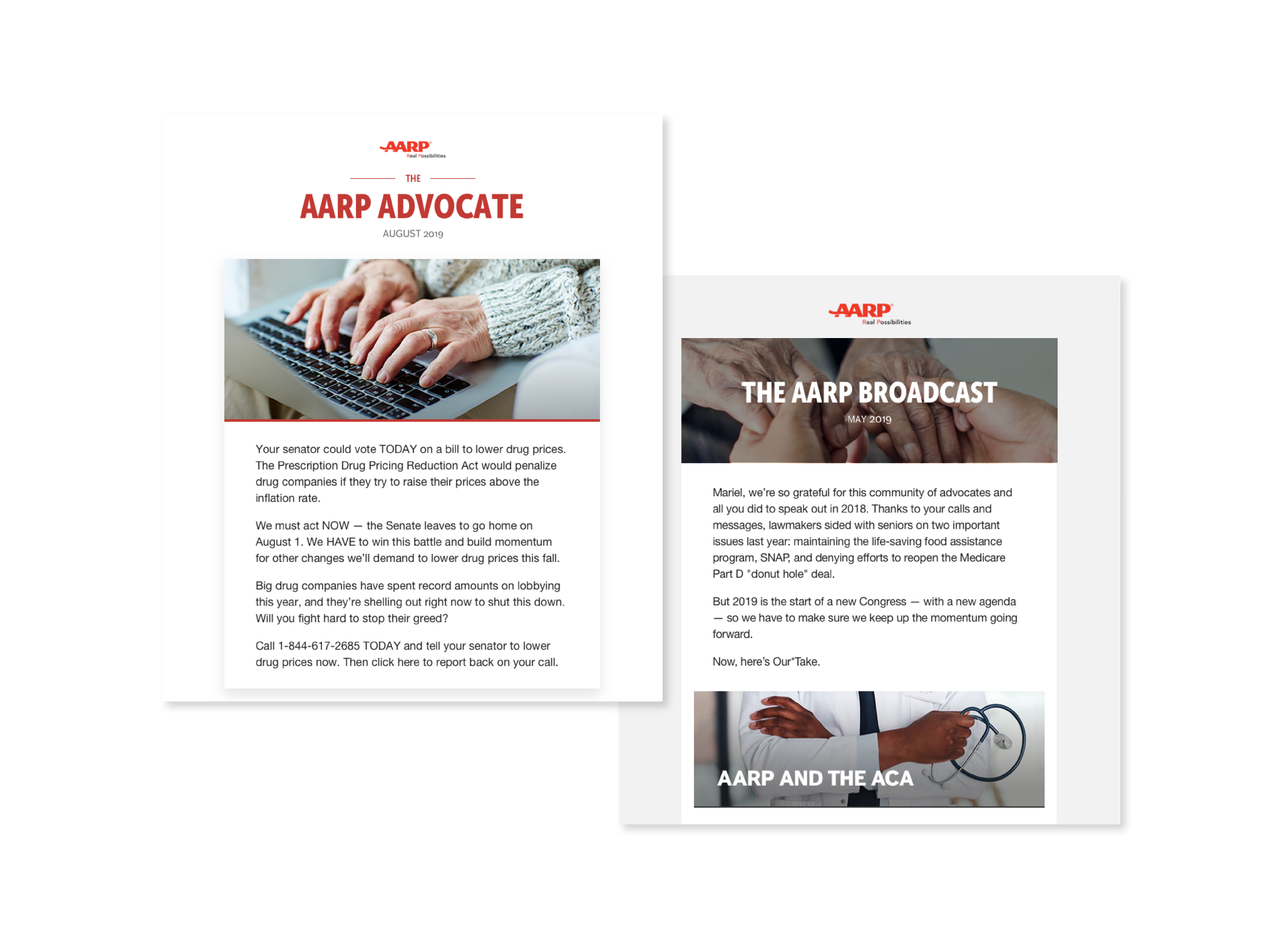 Two emails from the AARP campaign