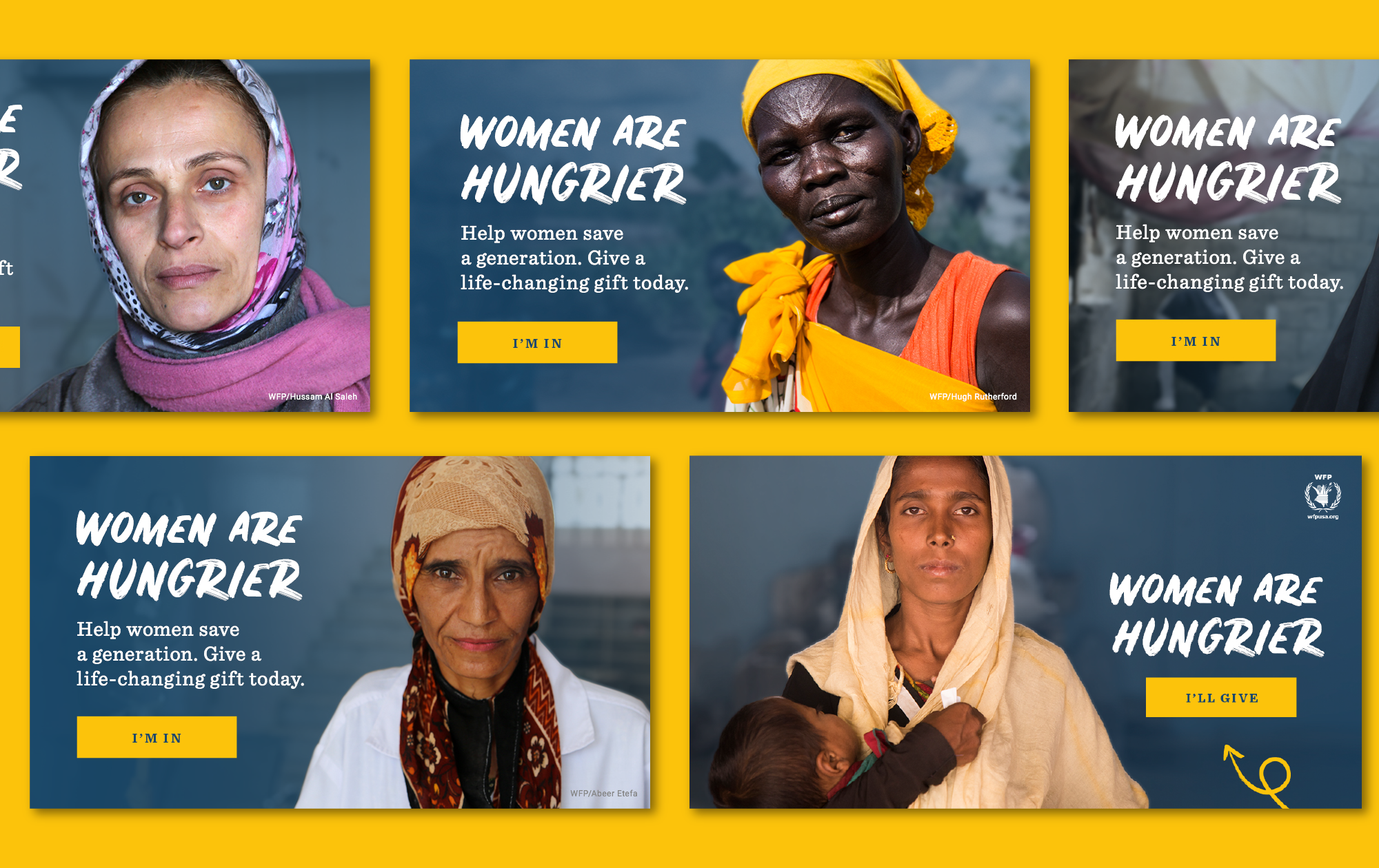 Collection of social graphics featuring four different women from the "Women Are Hungrier" campaign.