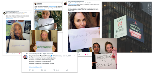 Screenshots via instagram posts of #Abortionisessential campaign