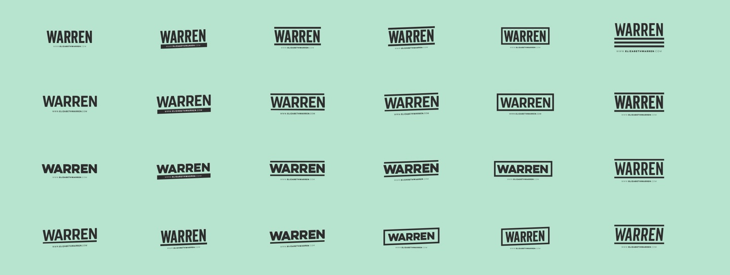 Collection of iterations of the Elizabeth Warren for President type marks