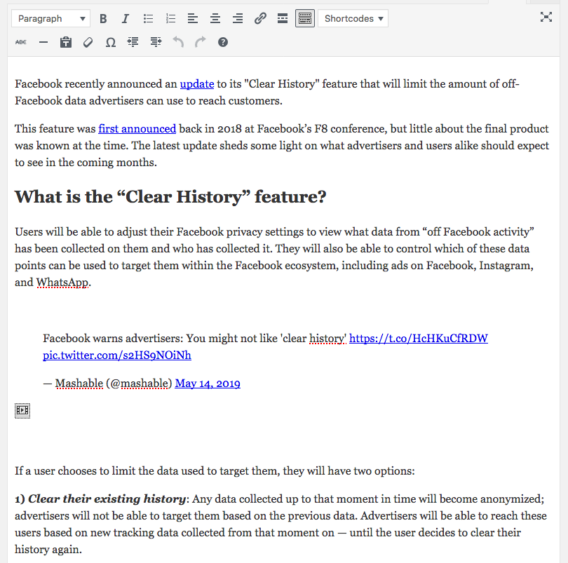 Before editing with Gutenberg: