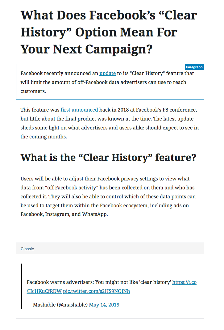 After editing with Gutenberg: