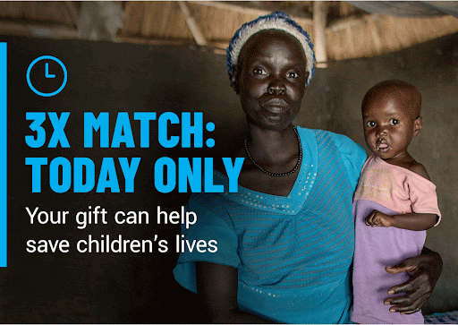 UNICEF gif to urge donors to match their gifts to help save childrens' lives