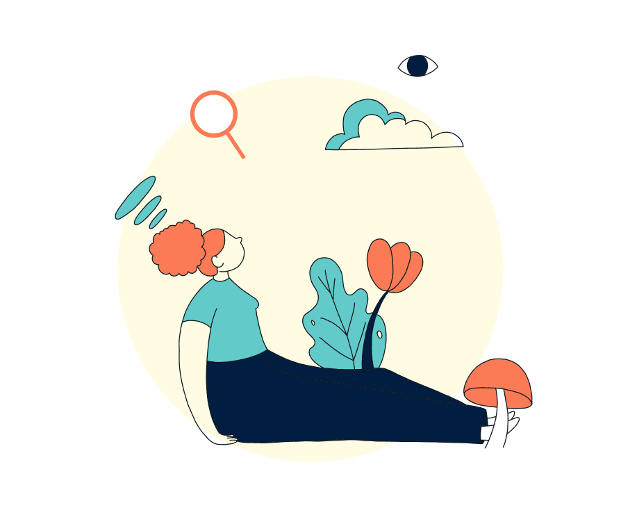 Illustration of person looking at clouds
