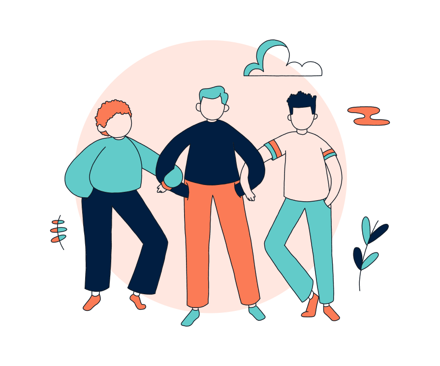 Illustration of three people locking arms