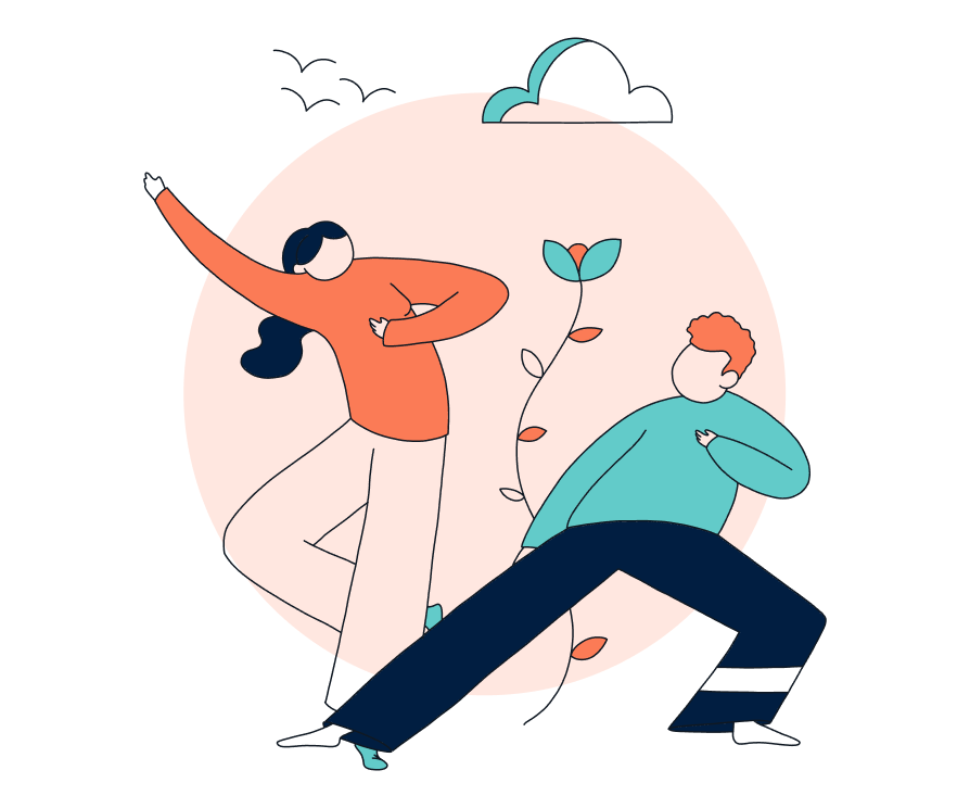Illustration of two people, emphasizing their legs