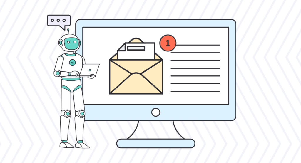 Illustration of a robot reading an email on a computer screen