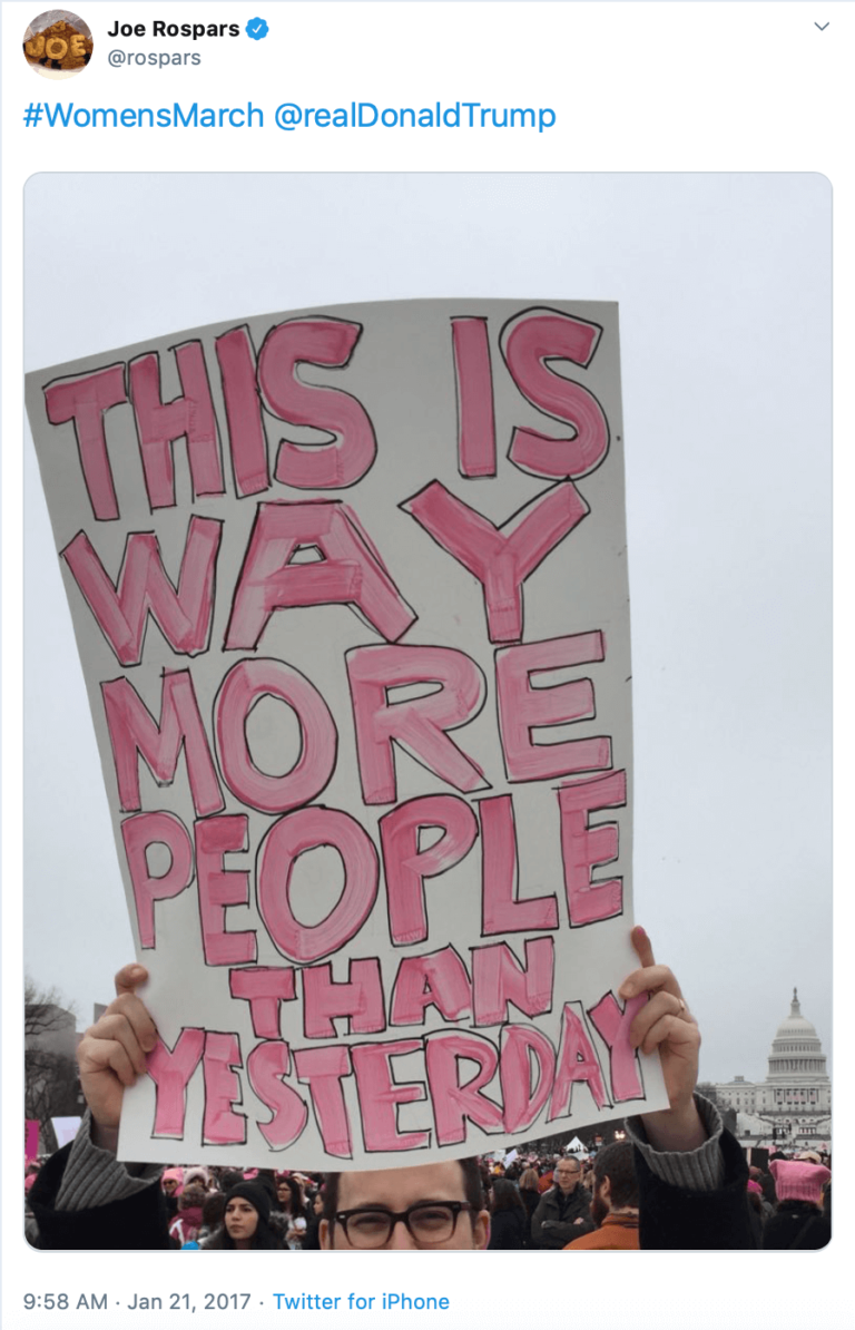 Joe Rospar's tweet of him holding sign that says 