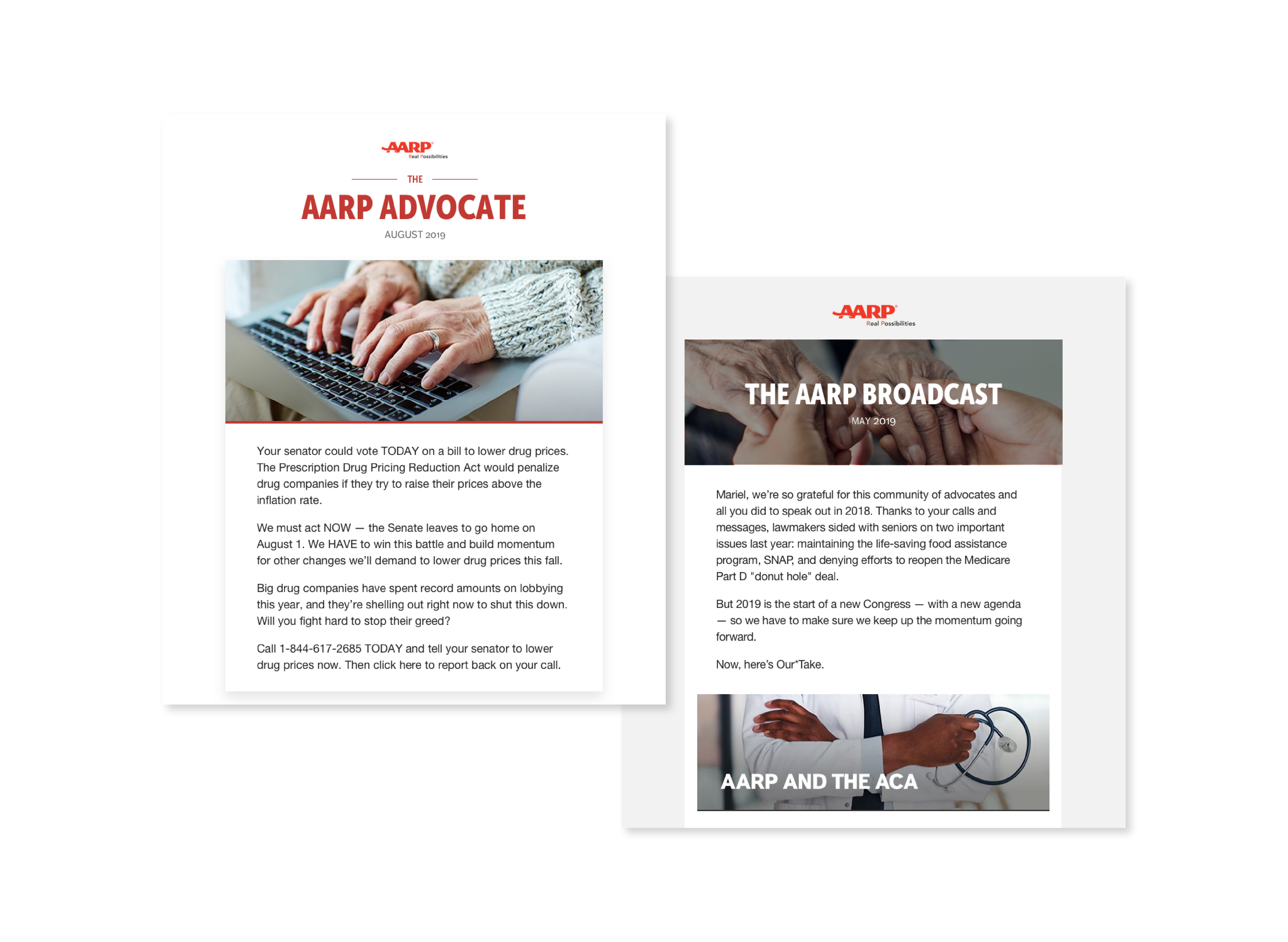 Two emails from the AARP campaign