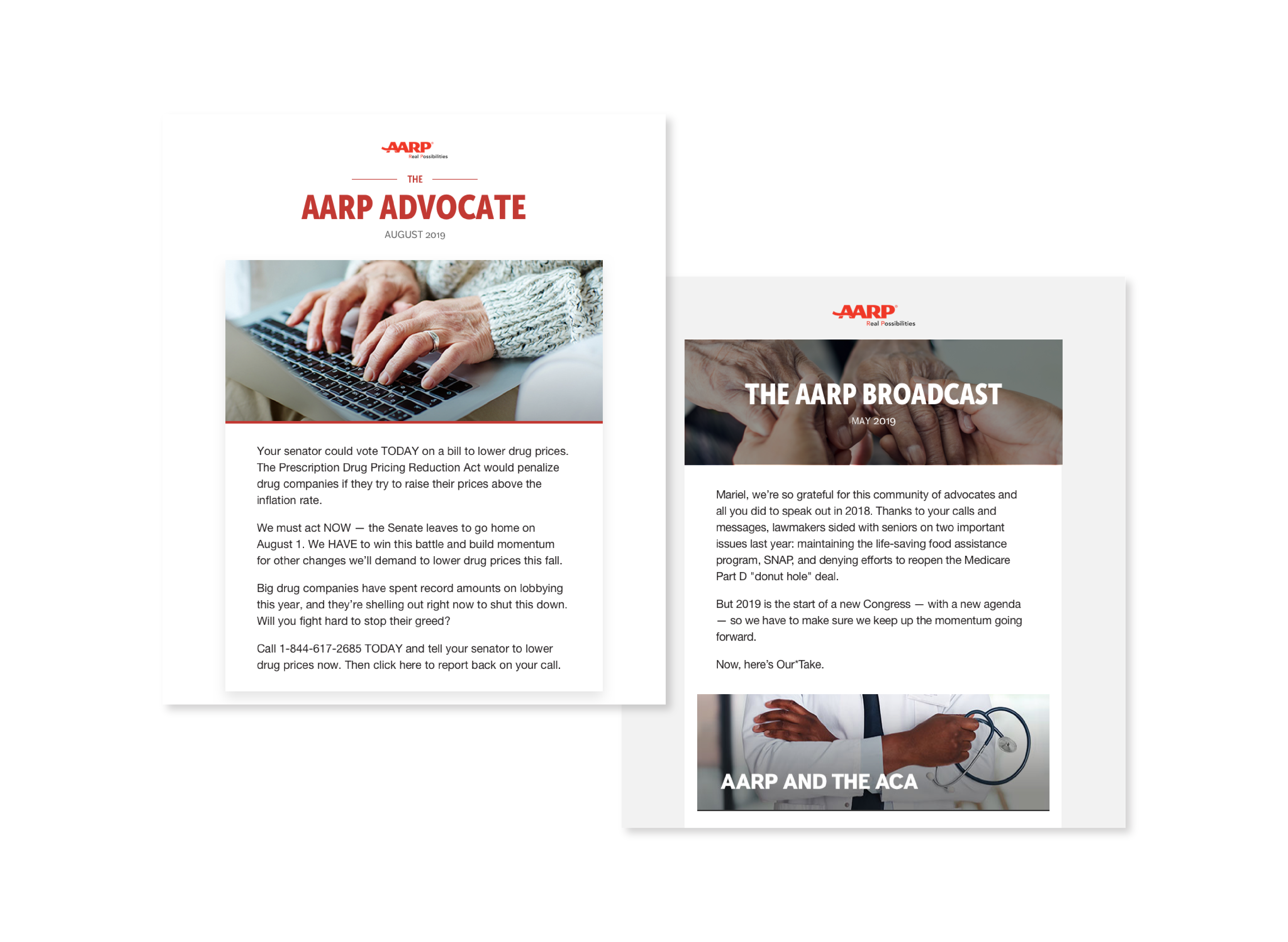 Two emails from the AARP campaign