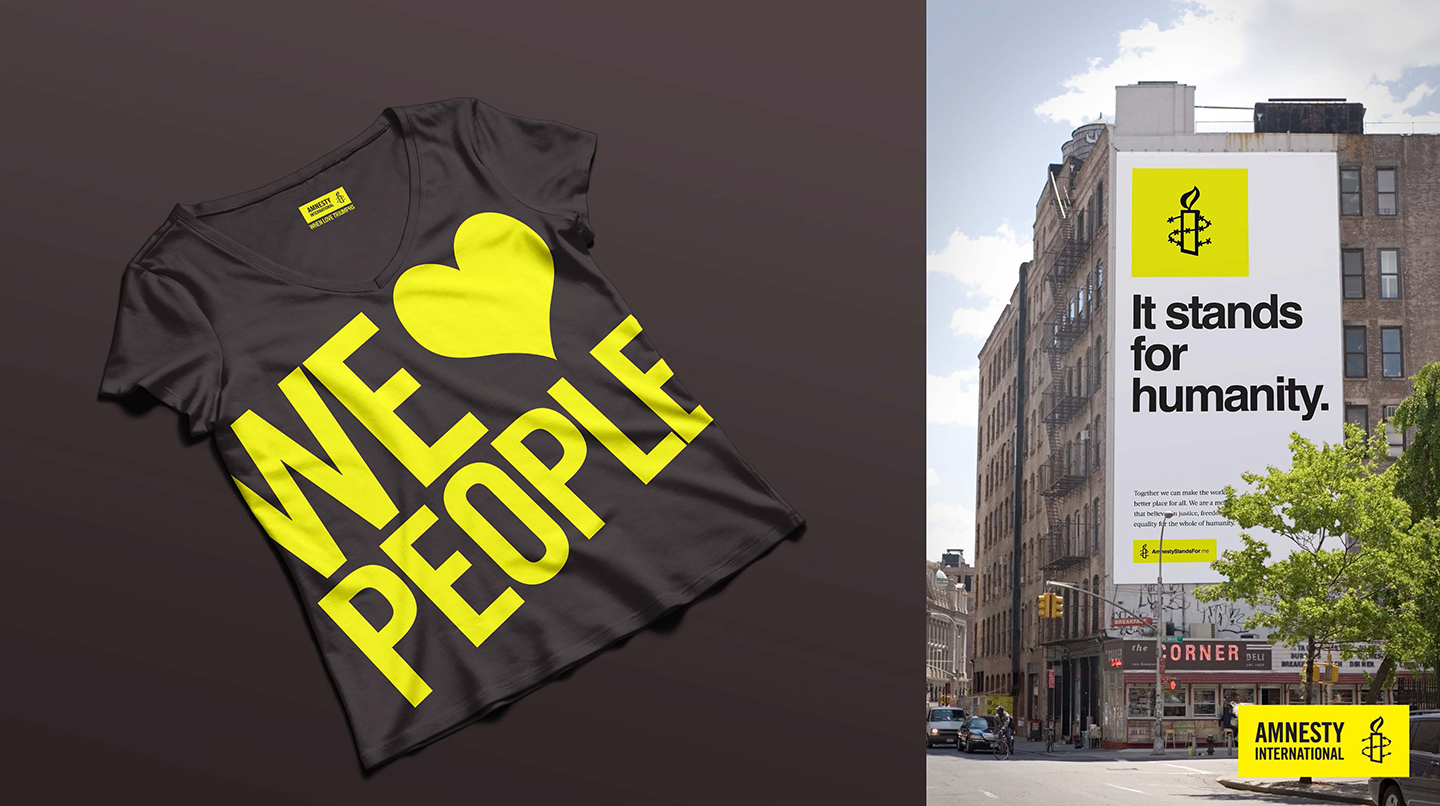 Branded merchandise and hypothetical branded billboard for Amnesty International