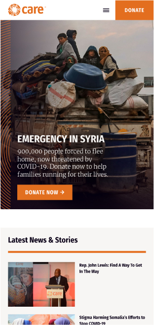 Mobile Mockup from CARE's website: Emergency in Syria
