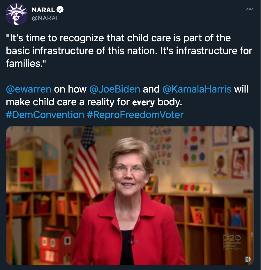 NARAL's tweet about Senator Warren's DNC speech