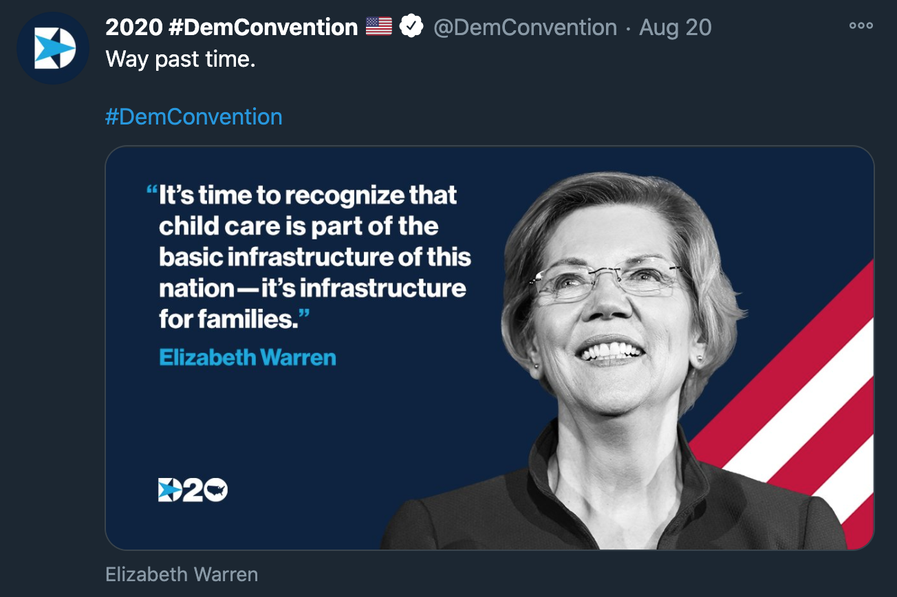 Democratic Convention Tweet about Senator Warren's speech