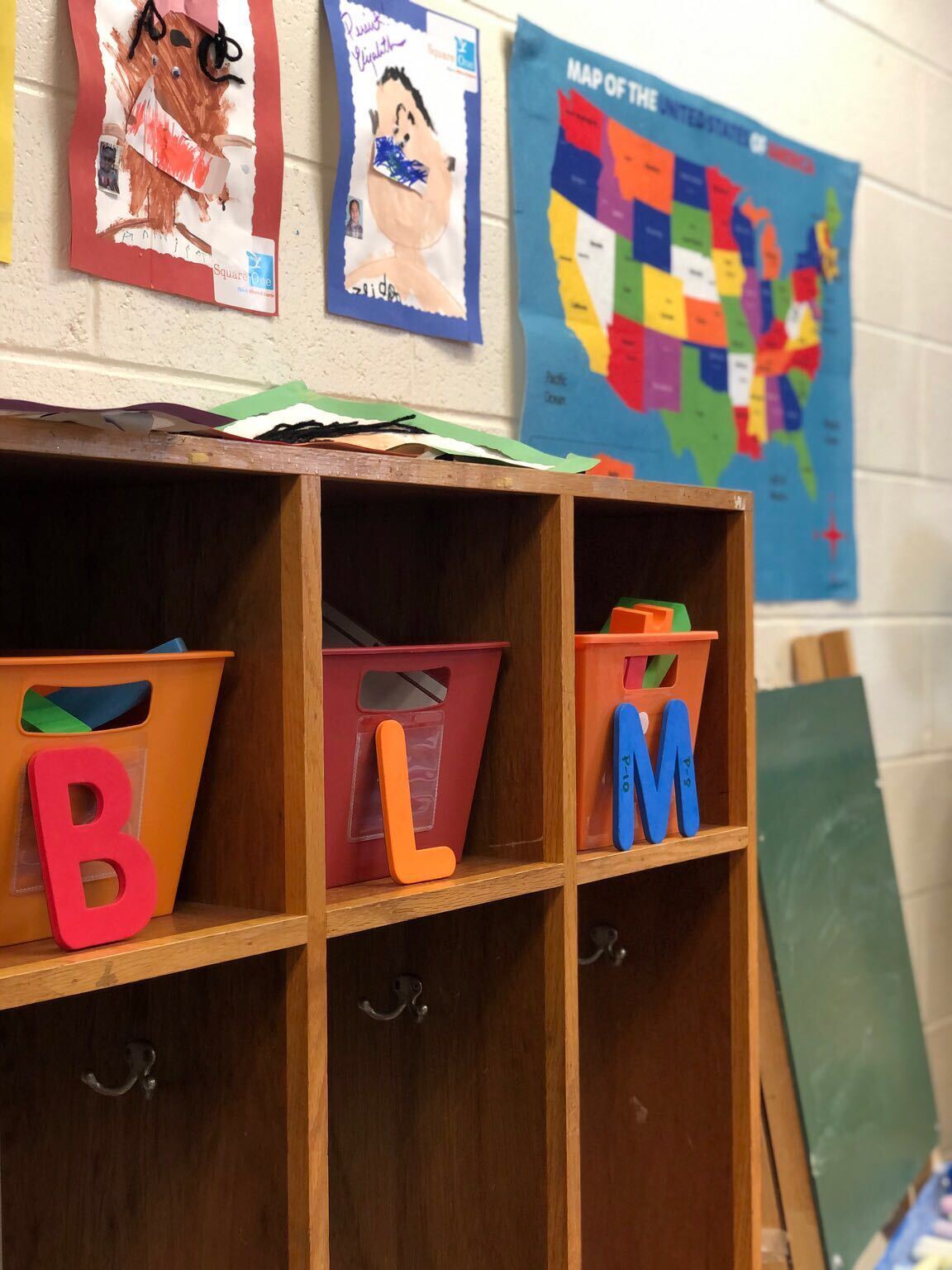 BLM letters hidden in the classroom.