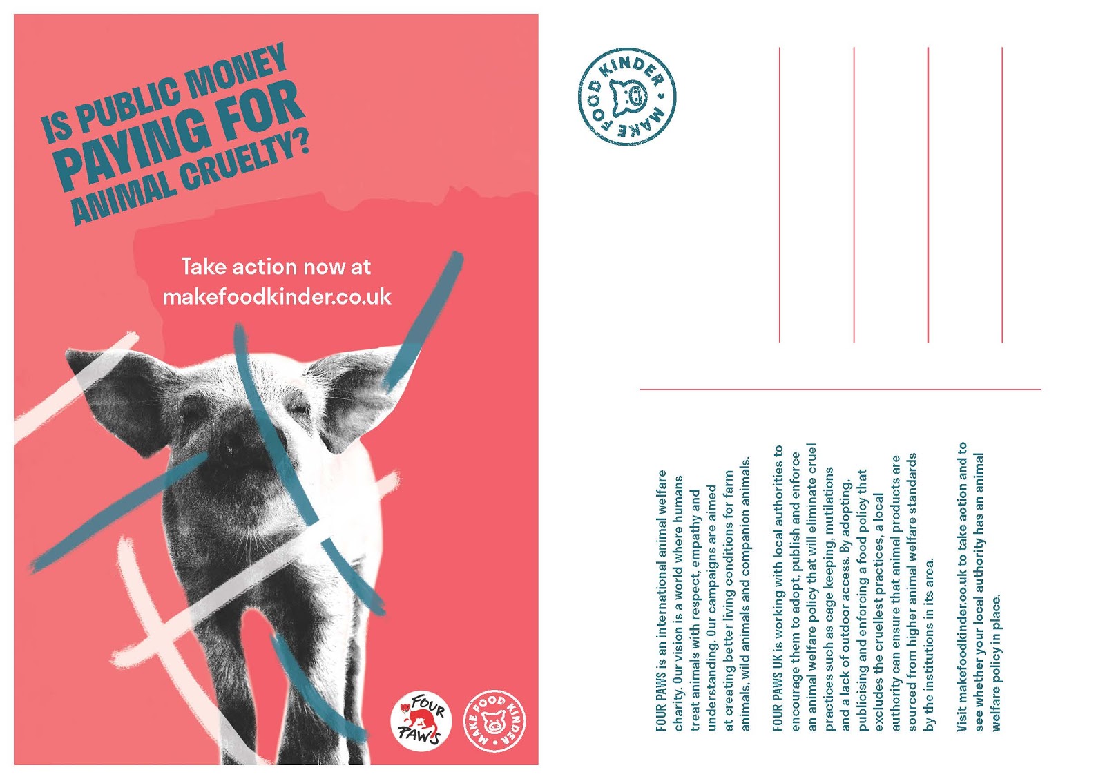 Pig postcard to send to representatives from Four Paws' site