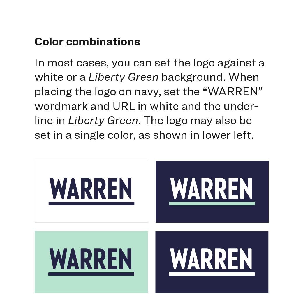 Color combination suggestions for Elizabeth Warren's brand