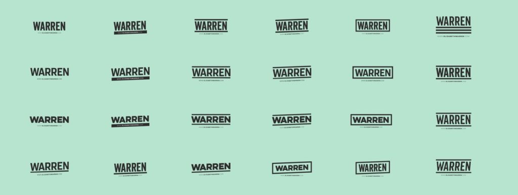 Collection of iterations of the Elizabeth Warren for President type marks