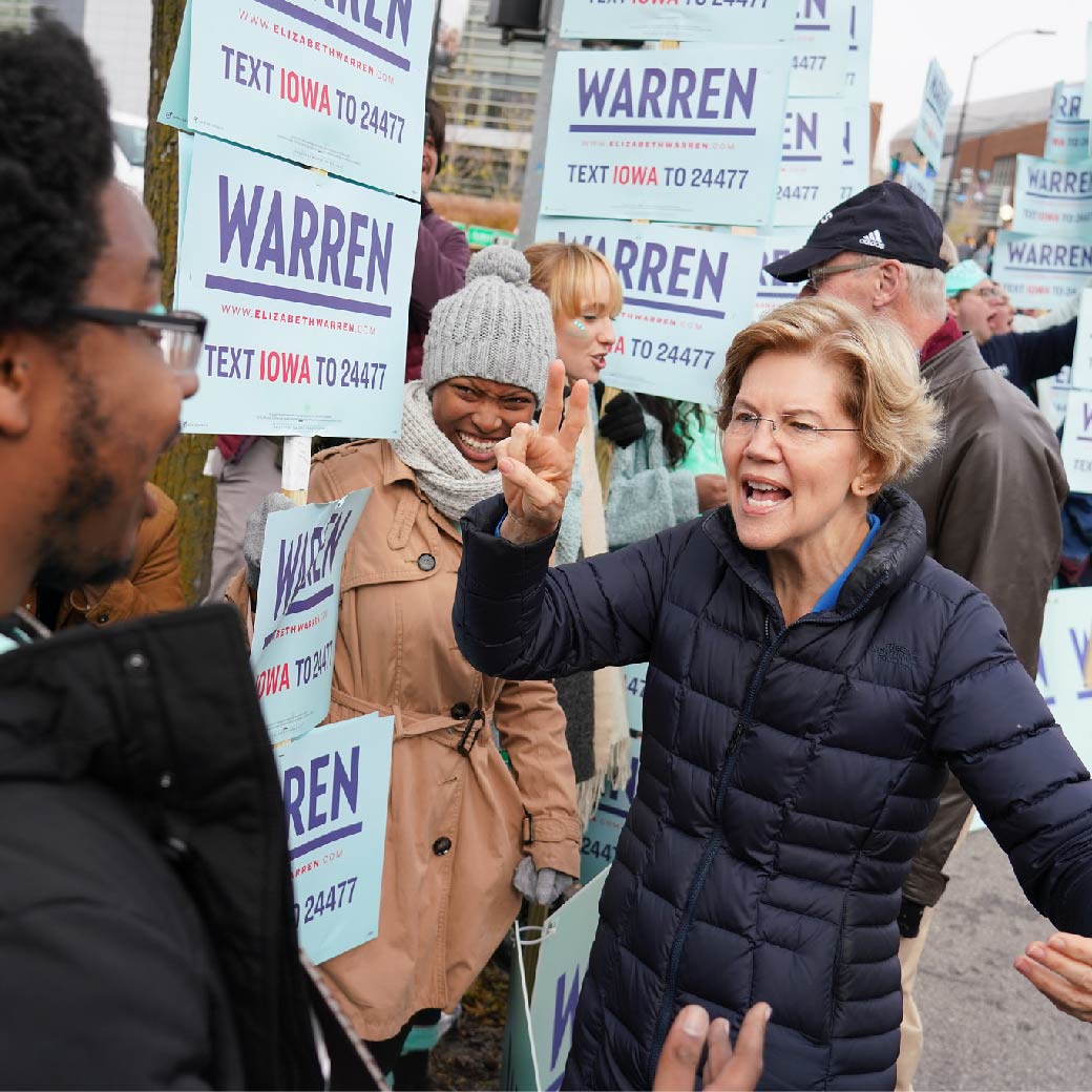 Elizabeth Warren pictured with supporters