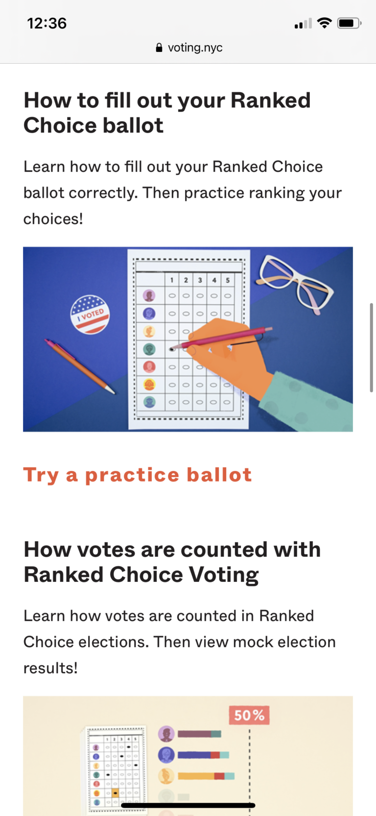 Mobile screenshot of the NYC Votes website