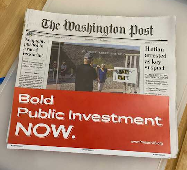 Washington Post with wrap-around advertisement for ProsperUS