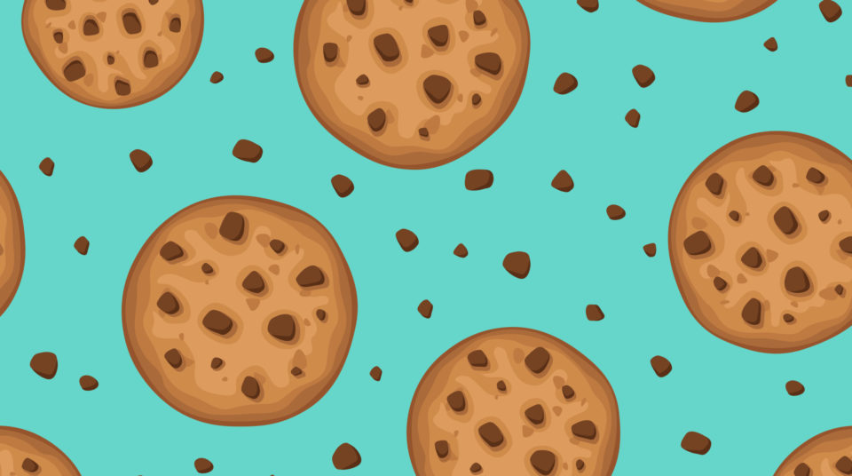 Chocolate Chip Cookies over a teal background