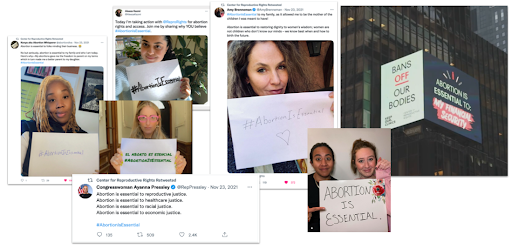 Screenshots via instagram posts of #Abortionisessential campaign 