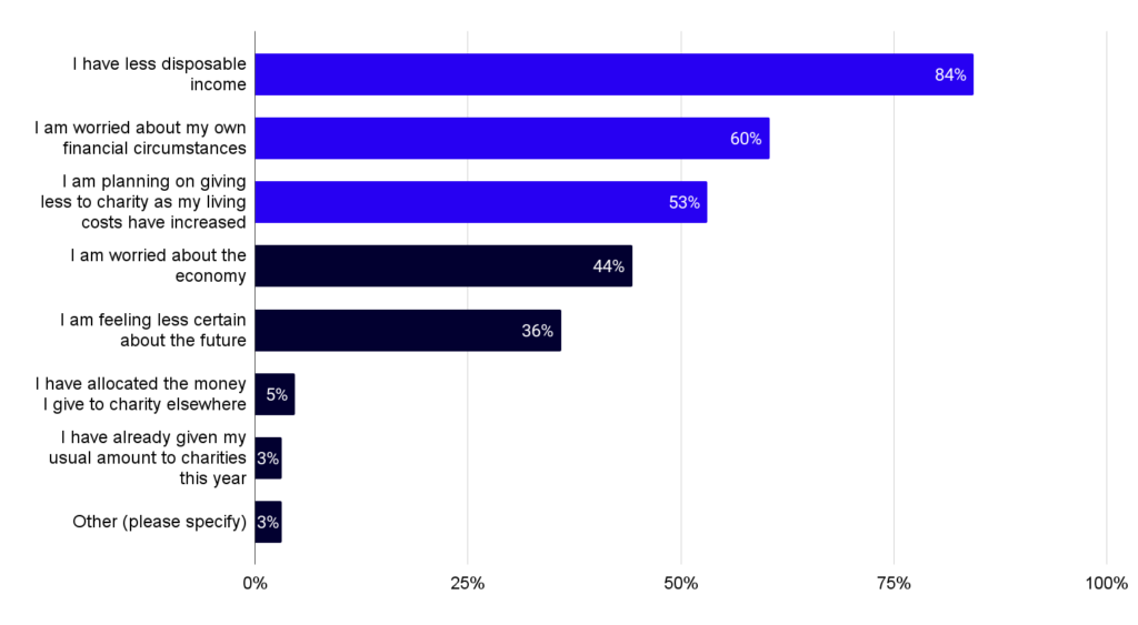 Graph determining donors feelings on why they might not have capacity to give for December 2022 