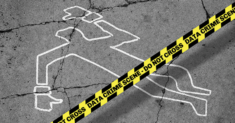 body outline on concrete with data crime scene written over