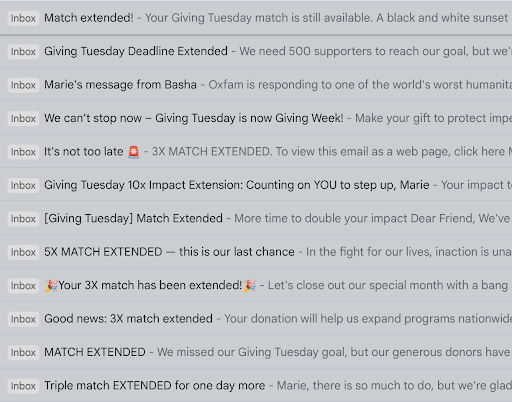 image of inbox, undifferentiated subject lines