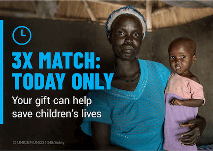 UNICEF gif to urge donors to match their gifts to help save childrens' lives