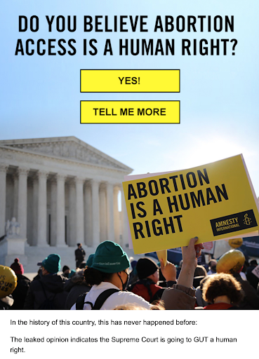 AIUSA abortion protest from SCOTUS steps. 