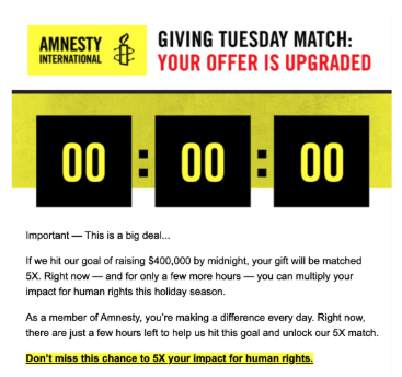 Amnesty International countdown email